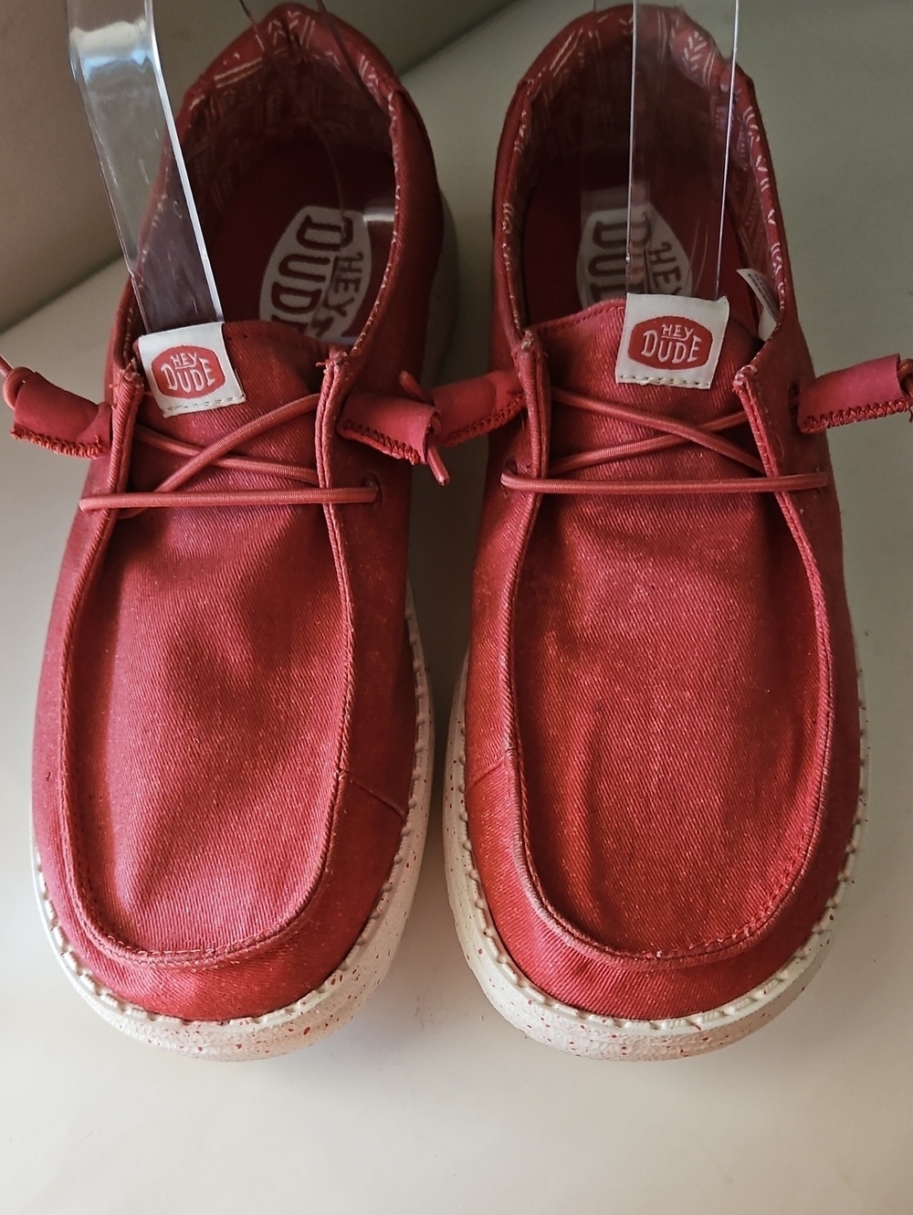 Hey Dude Wendy-Washed Coral-Red Canvas Slip-On Shoes Sz 8